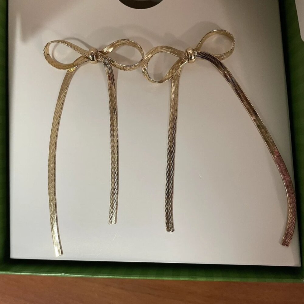 KATE SPADE‎ x TARGET Bow Linear Drop Stud Earrings Gold Toned Fairy Romantic - Picture 4 of 6